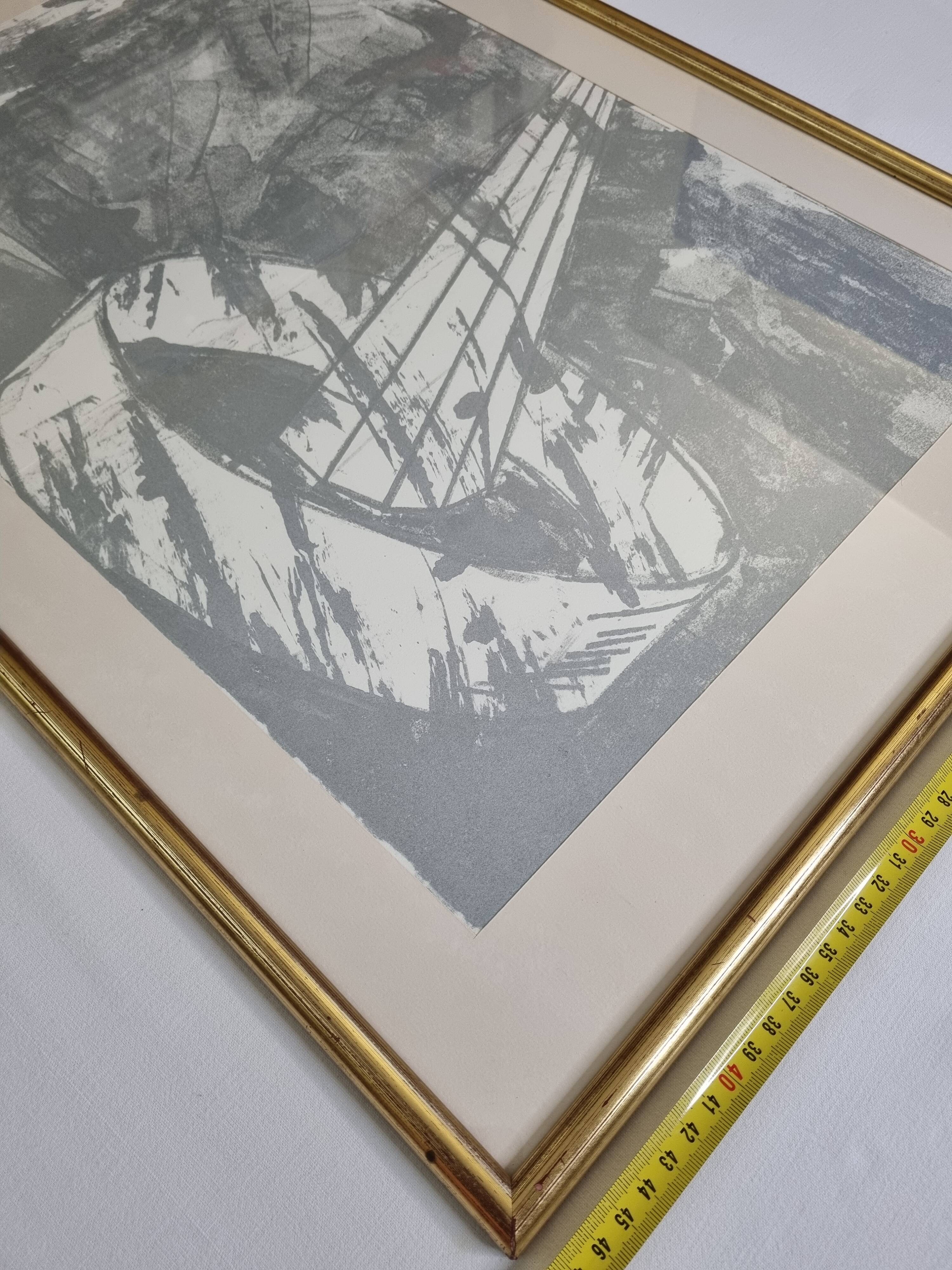 Original lithograph after Jean-Luc Poivret, "Flying Machine", 69 x 47 cm, framed, 1970s