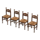 Set of 4 oak and bamboo chairs, 1950s.