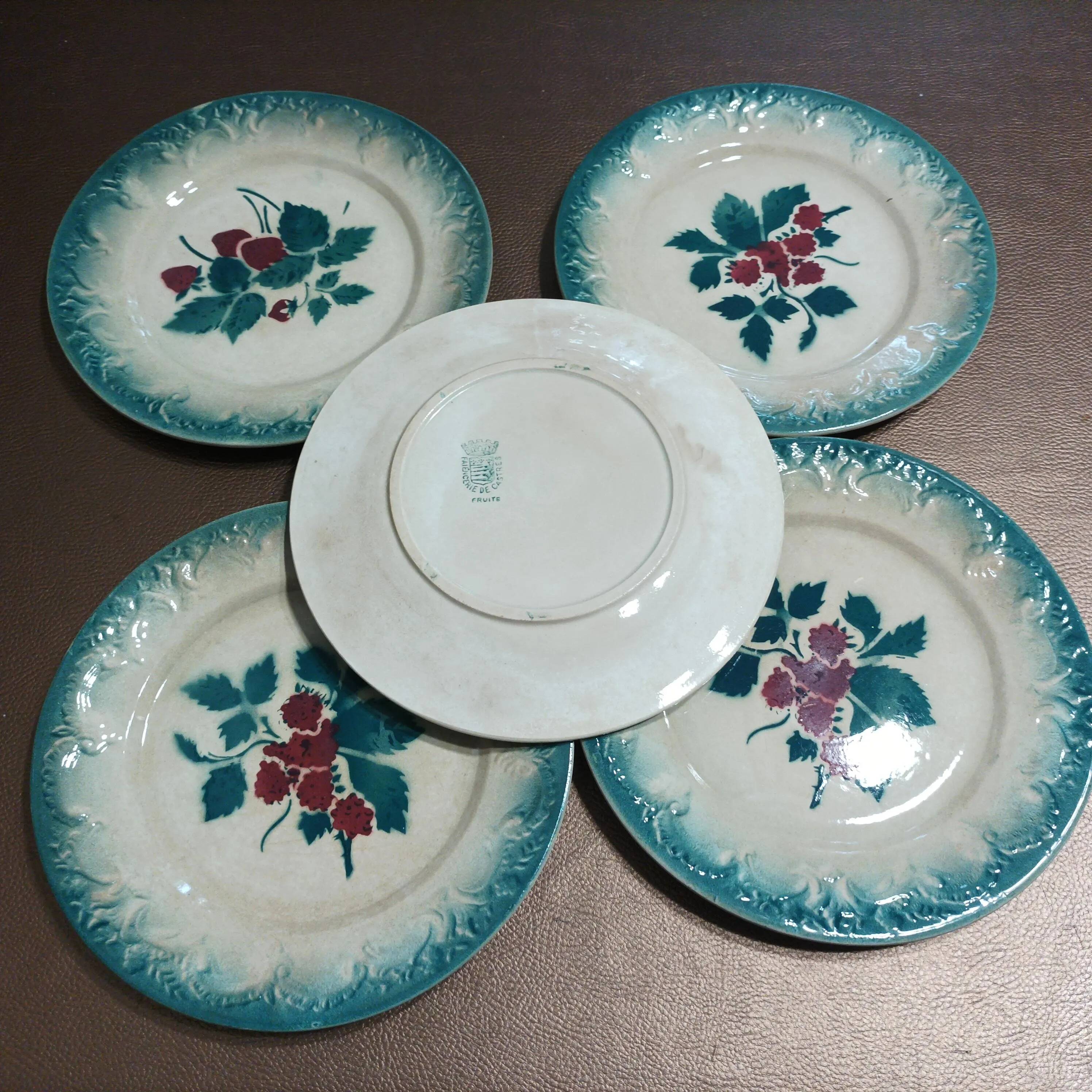 Set of 5 vintage dessert plates Faïencerie de Castres Model Fruits