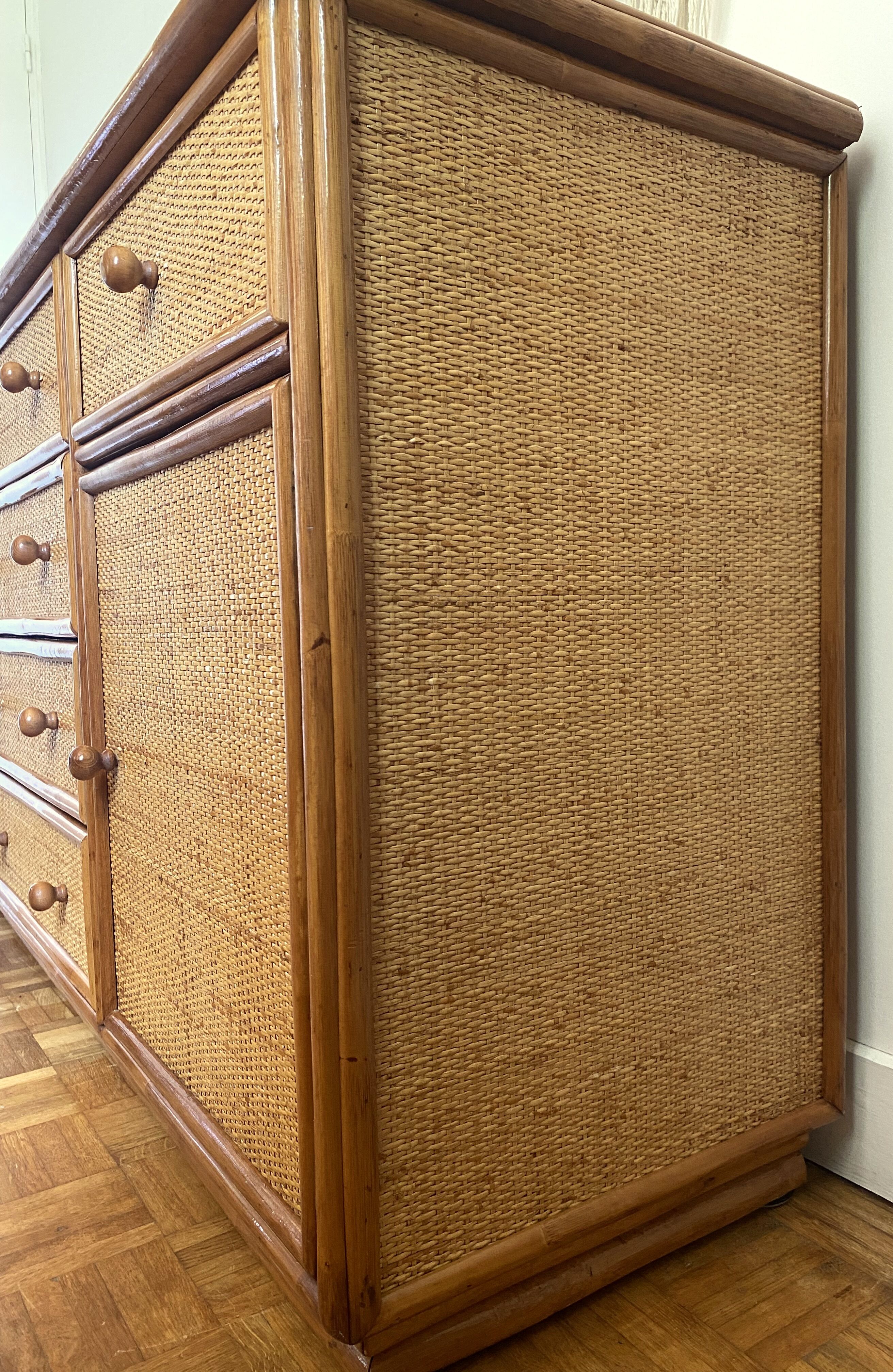 Wood and woven wicker sideboard