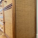 Wood and woven wicker sideboard