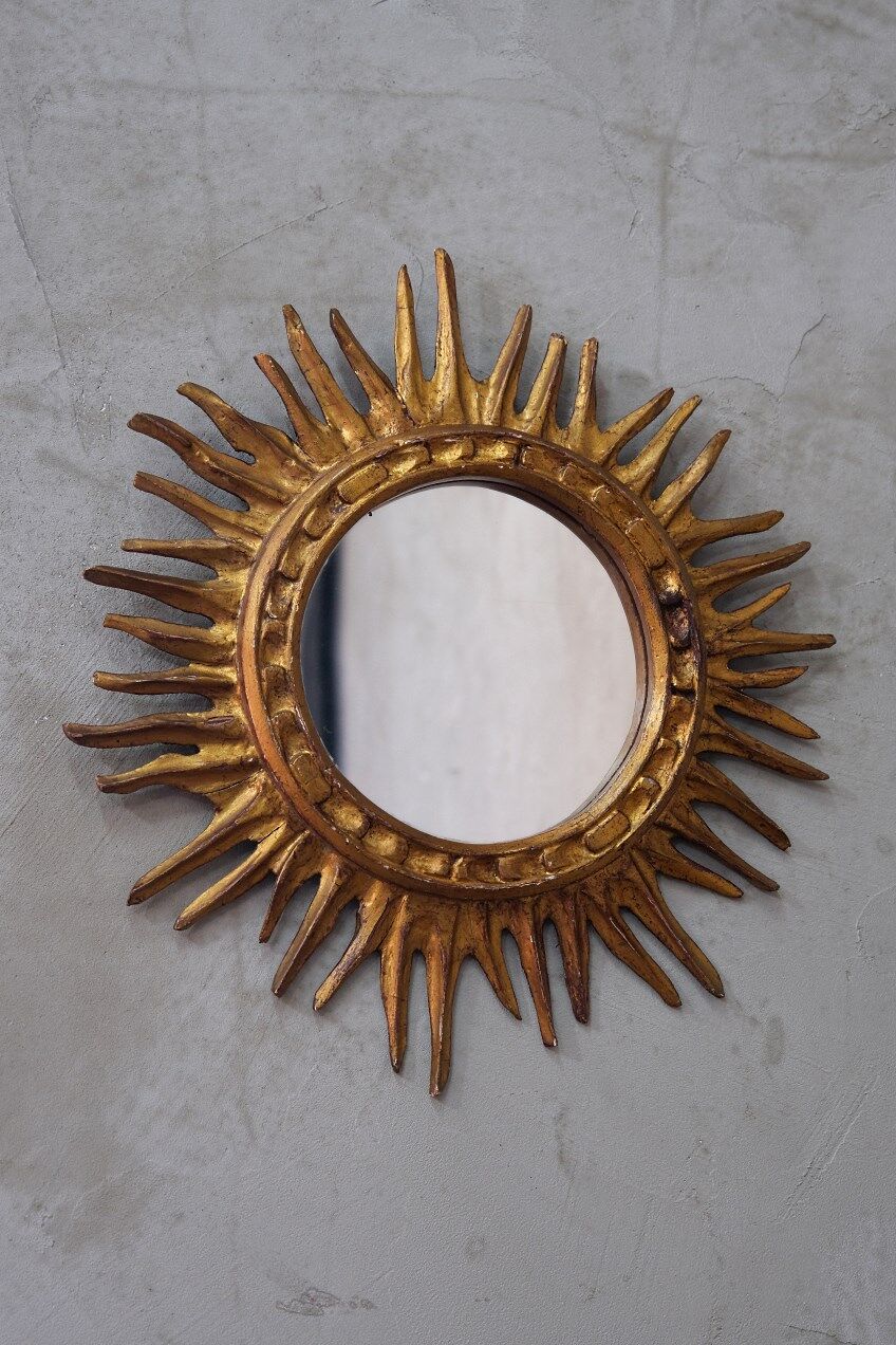 Mid-century italian wooden sun mirror, 1950s