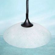 1980s Memphis glass suspension, vintage pull switch lamp.
