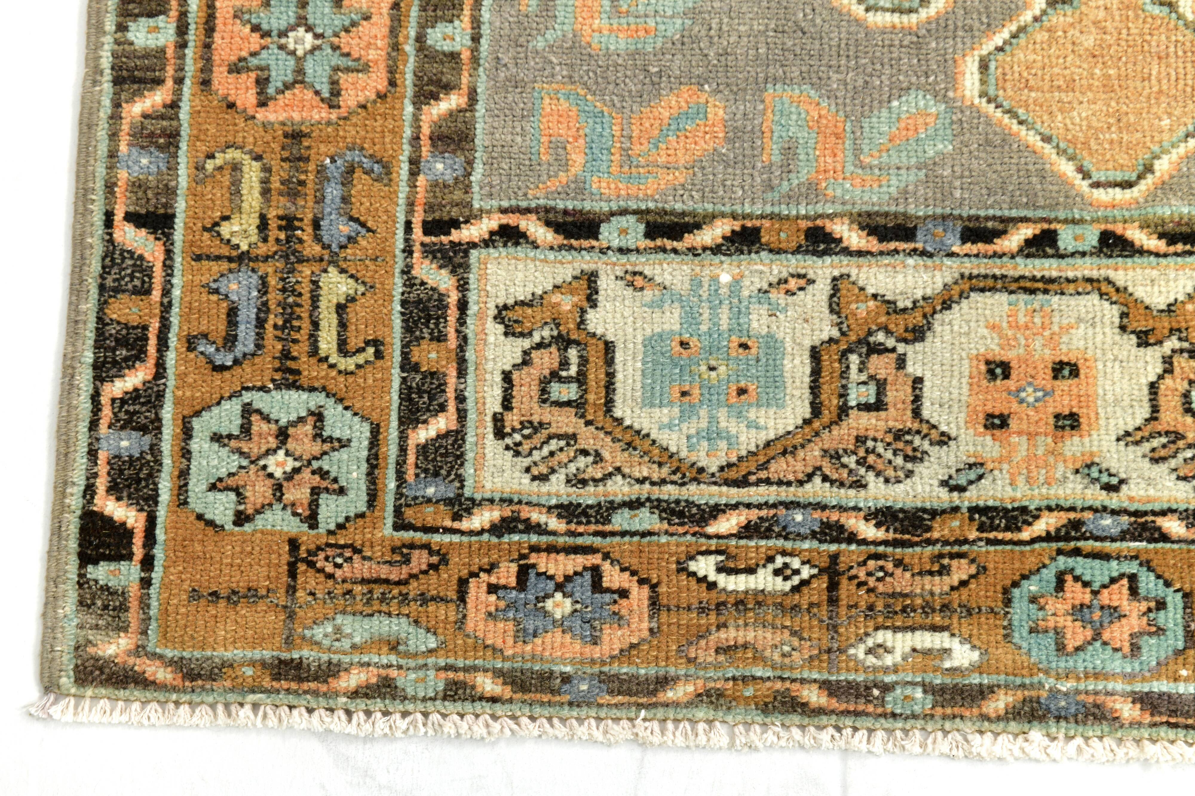 Tapis de couloir vintage vert et orange