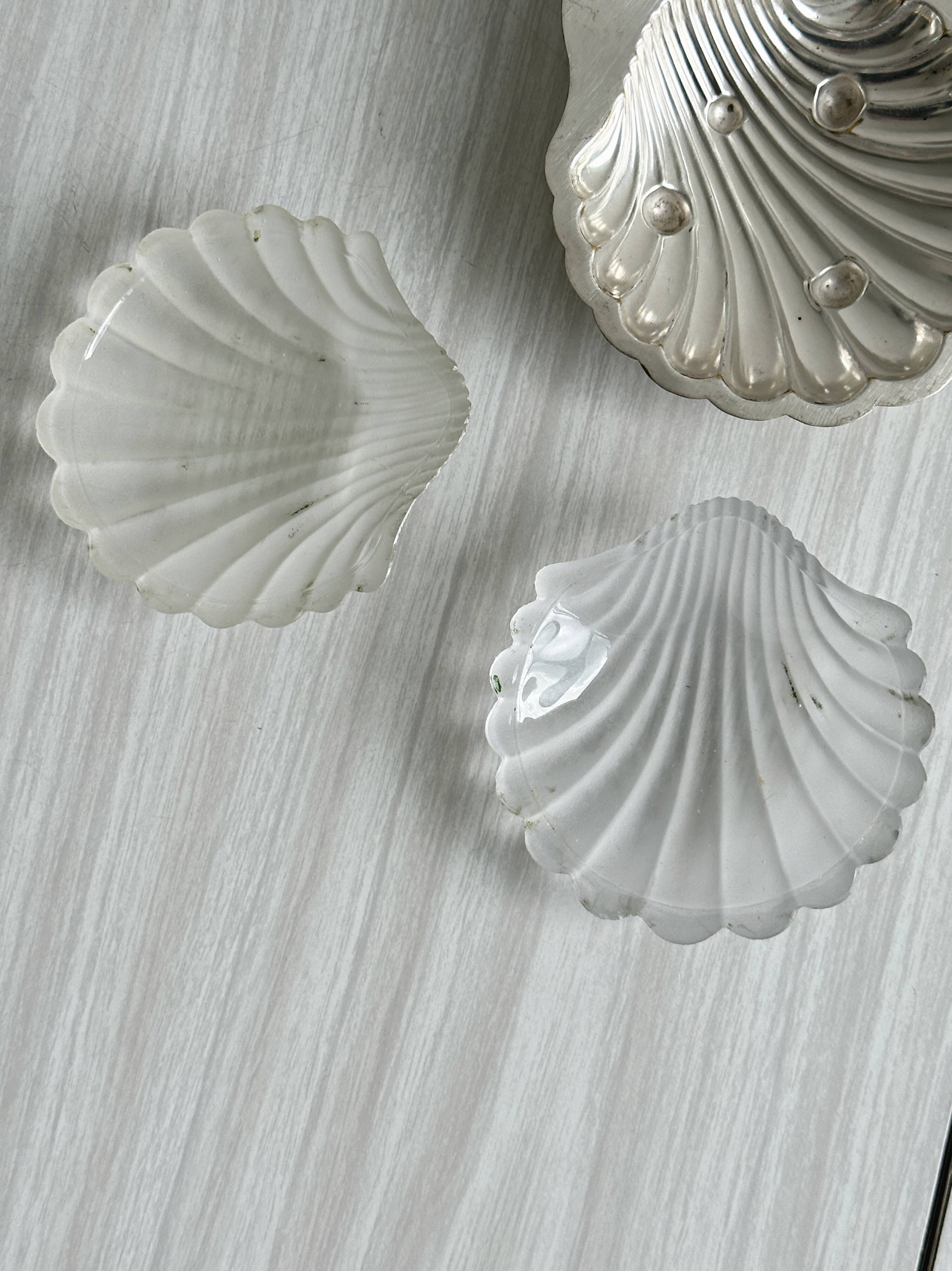 Pair of silver shell bowls