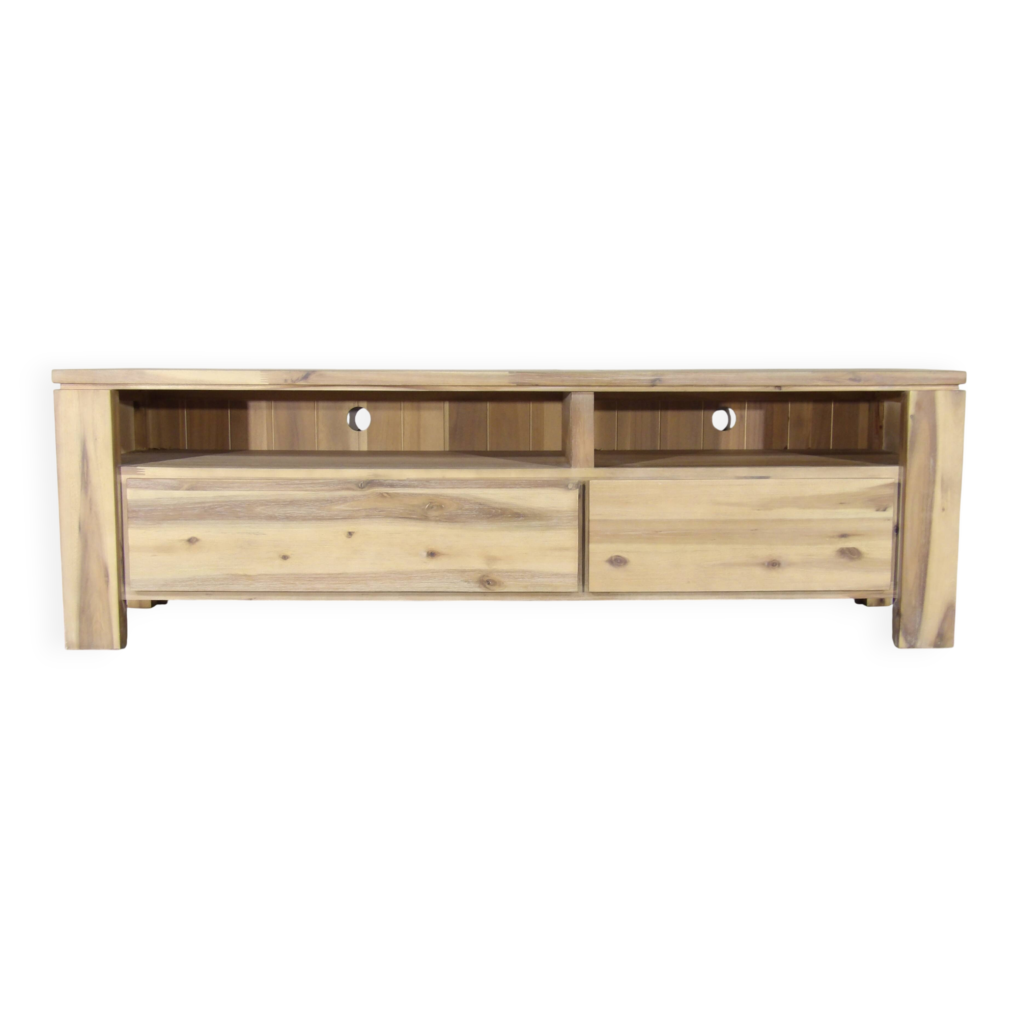 Contemporary solid wood TV cabinet, 2 drawers, 2 storage spaces.