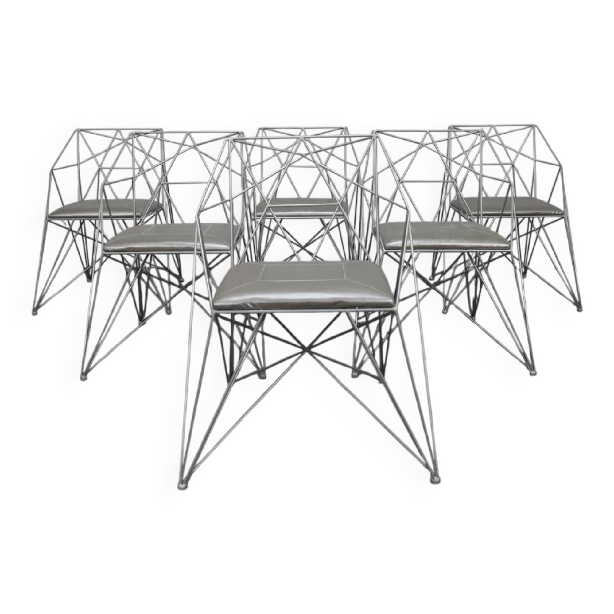 6x Geometric Wire Frame Dining Chairs, rare