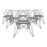 6x Geometric Wire Frame Dining Chairs, rare