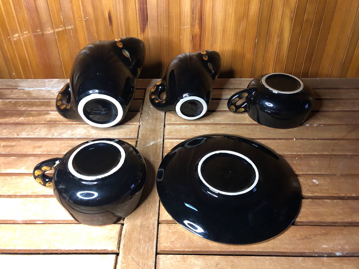 Old magdalith breakfast service black & blue ceramic vintage #a517