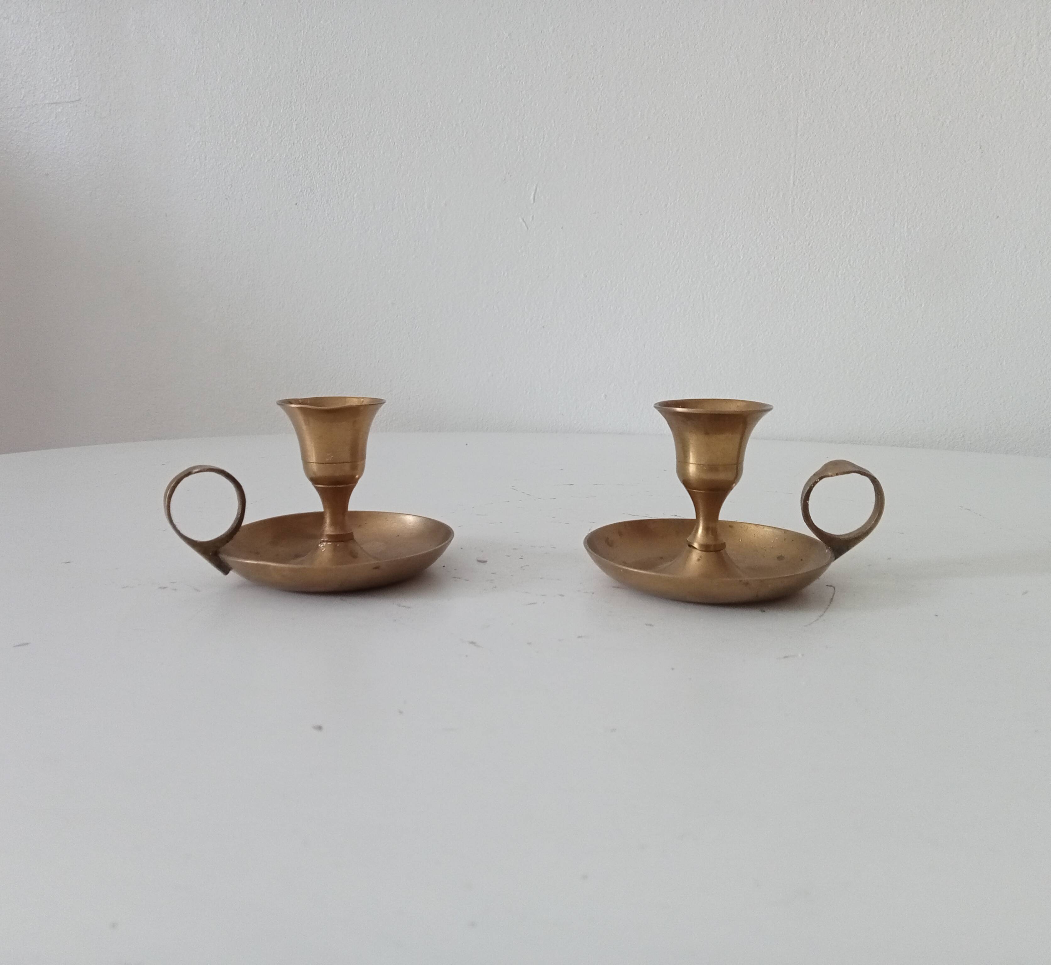 Vintage brass hand candle holder