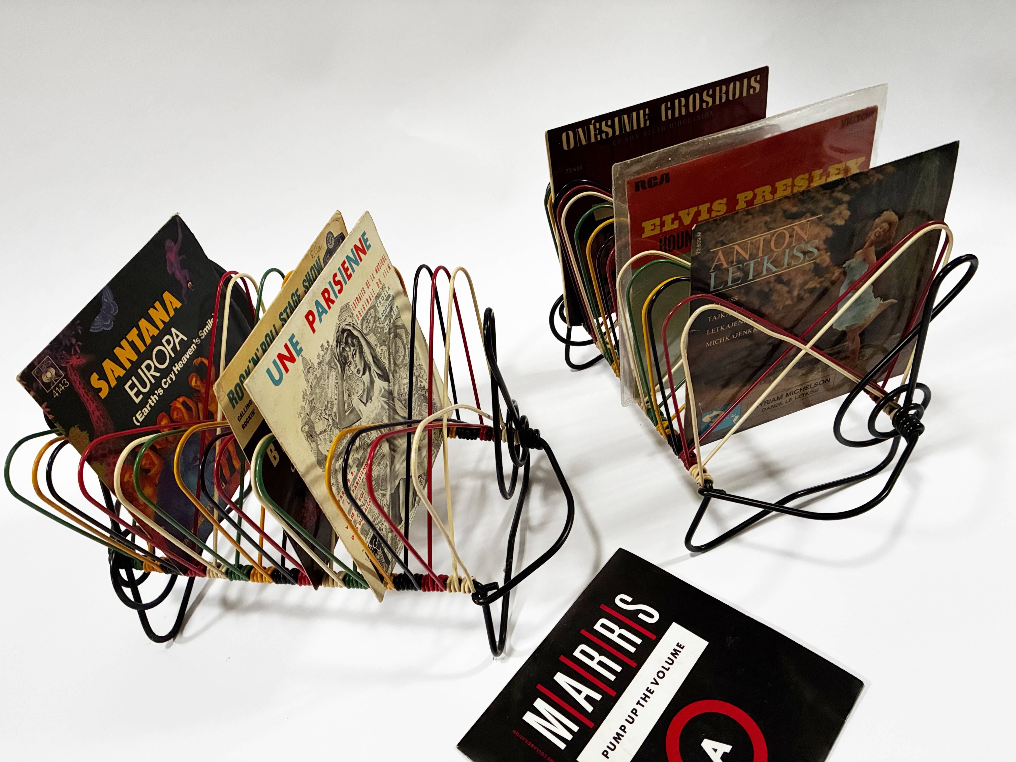 Vintage Vinyl Storage • 45 RPM Holder • Lacquered Metal • Scoubidou • 1950