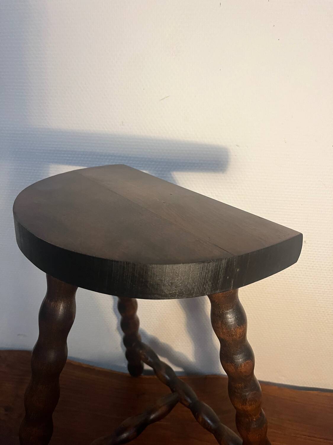 Solid wood tripod stool with turned legs