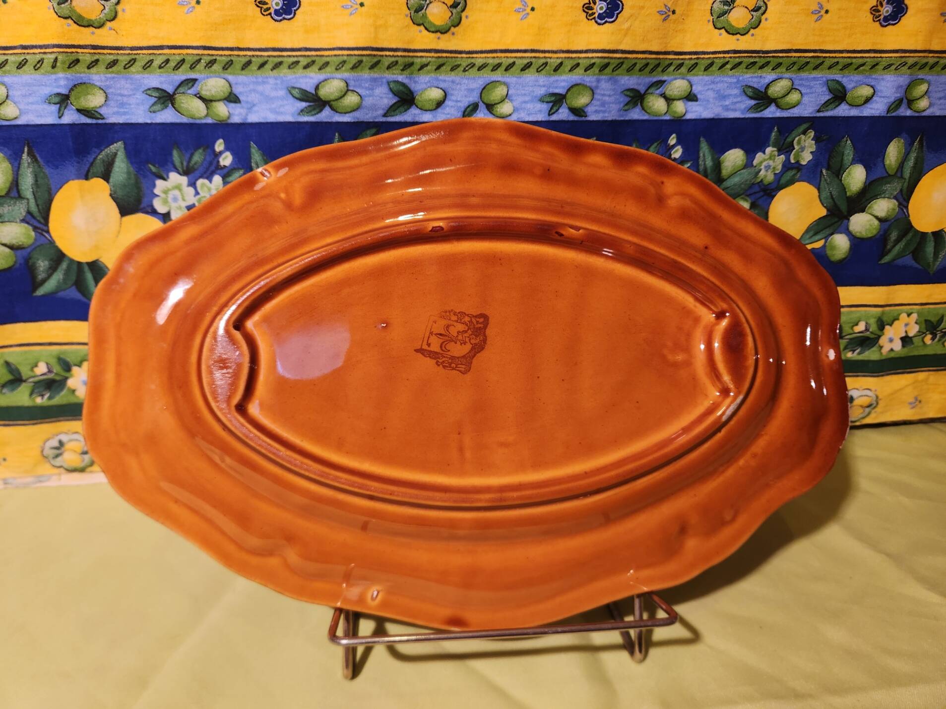 Large thick oval serving dish, Provence ceramic fleur-de-lis