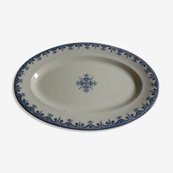 Flat oval earthenware of clairefontaine model blue Rouen