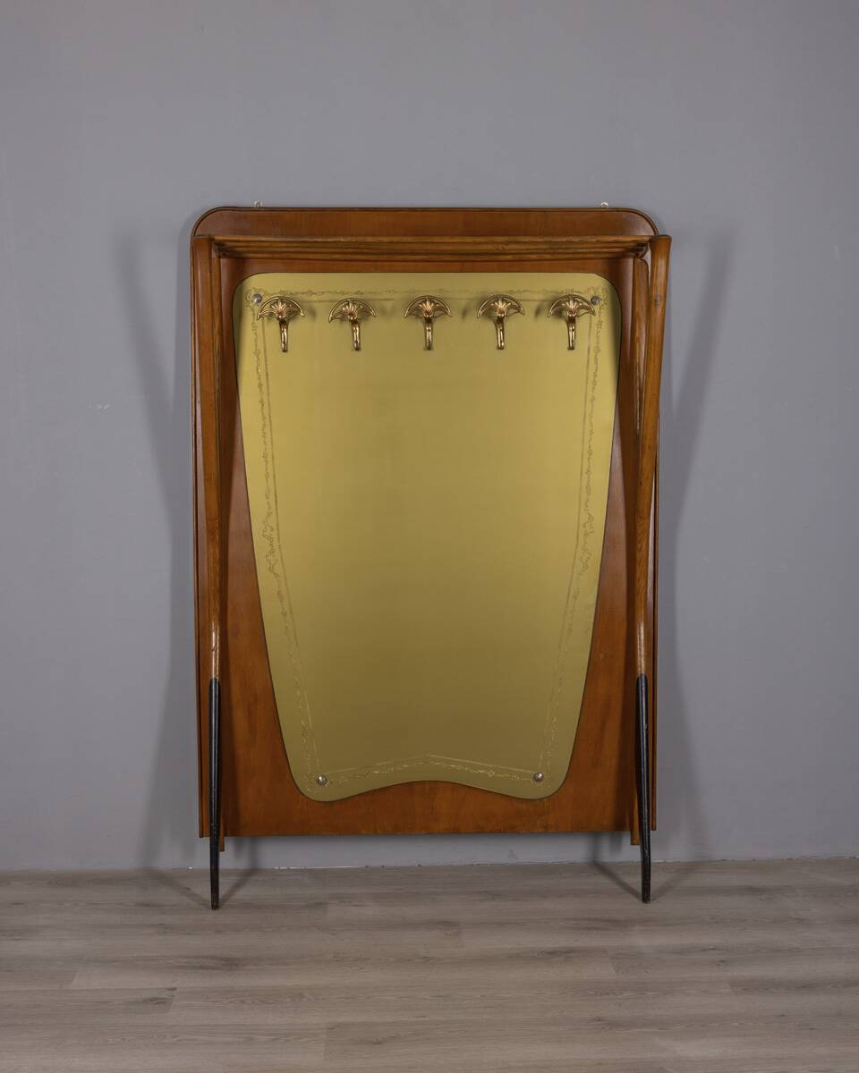 Porte-manteau en bois et verre décoré, Italie années 1950
