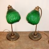 A pair of modern 1980s table lamps, brass and glass, E27, height 48 cm