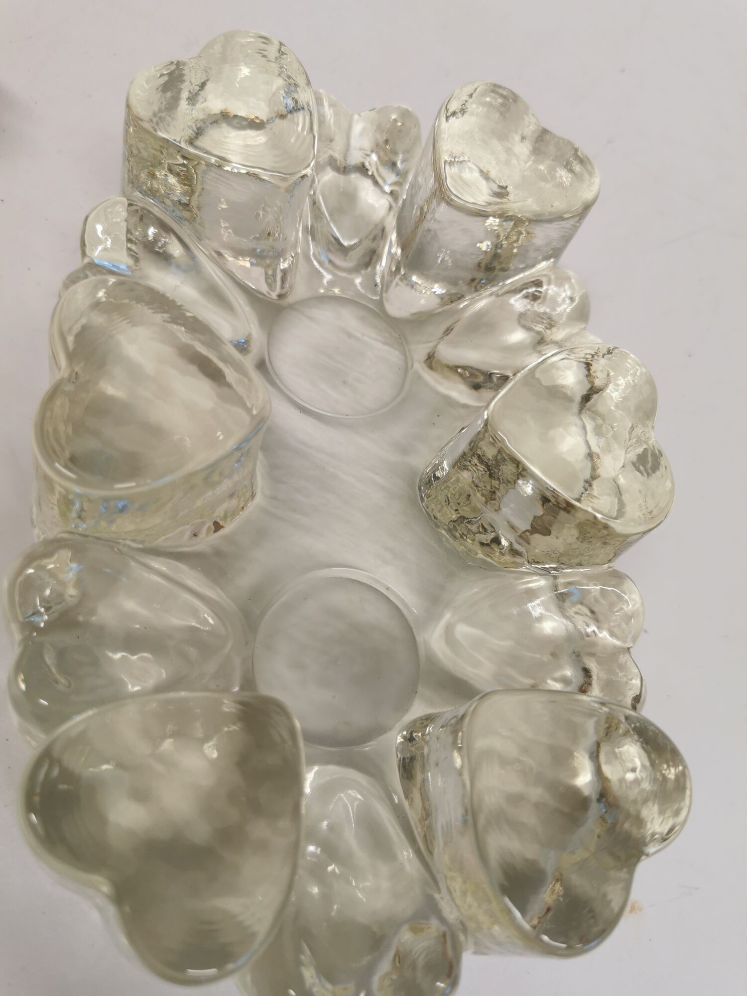 Candlestick in hard pressed glass with space for two candles