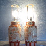 Japanese Kutani tablelamps made from porcelain vases from Meiji period (1868-1912). A pair.