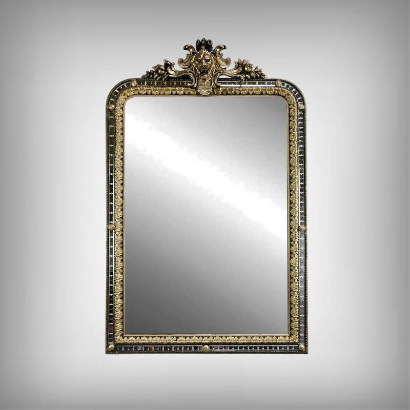 Large Mirror with Parcloses in Gilded and Blackened Wood, Napoleon III Style –