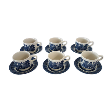6 Vintage Blue Willow CHURCHILL Cups and Saucers, England