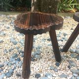 2 vintage tripod stools in solid wood