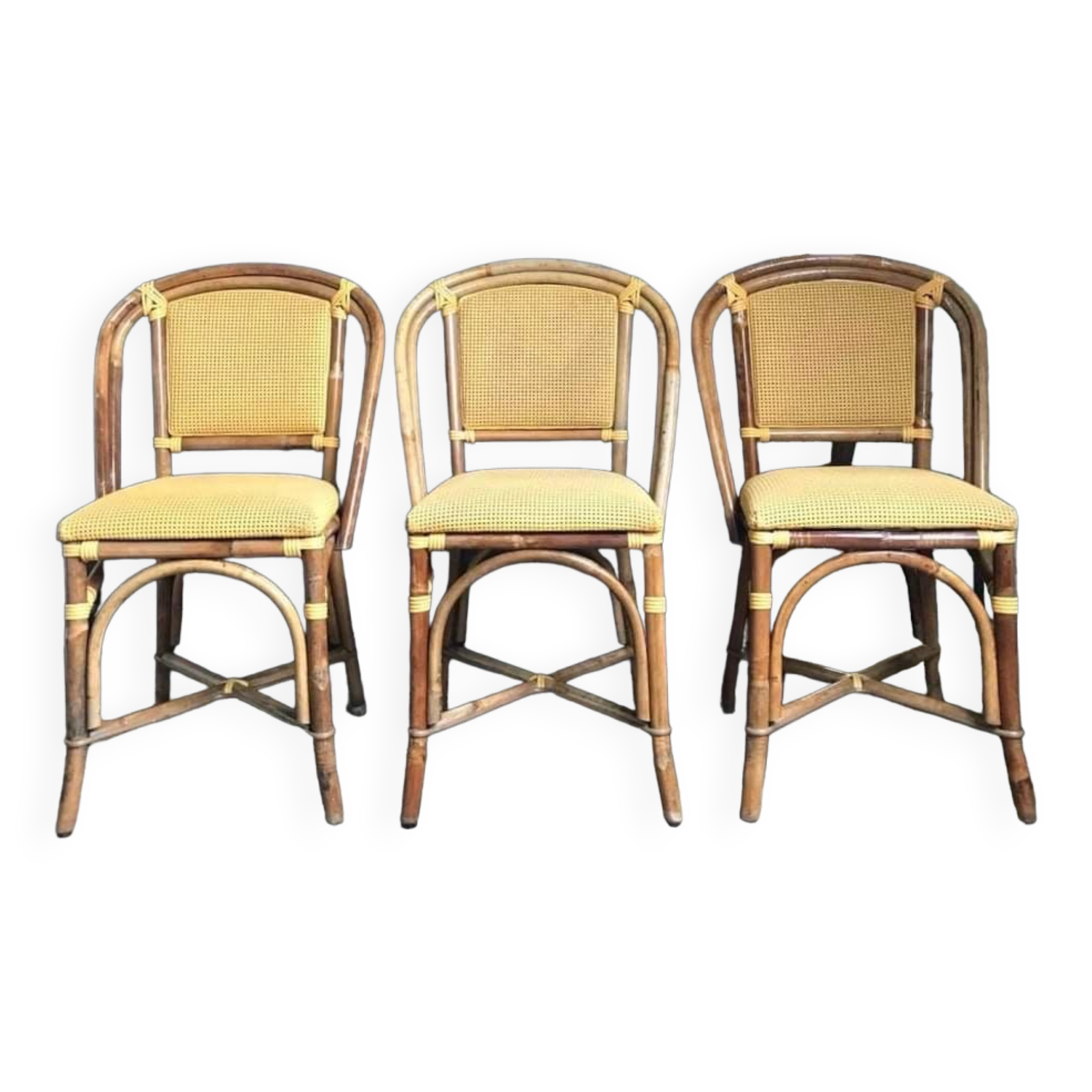 3 vintage rattan chairs, antique seating furniture