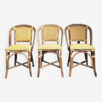 3 chaises vintage en rotin, meubles sièges anciens