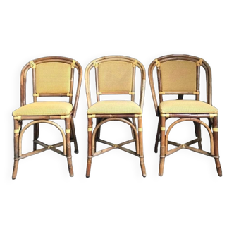 3 chaises vintage en rotin, meubles sièges anciens