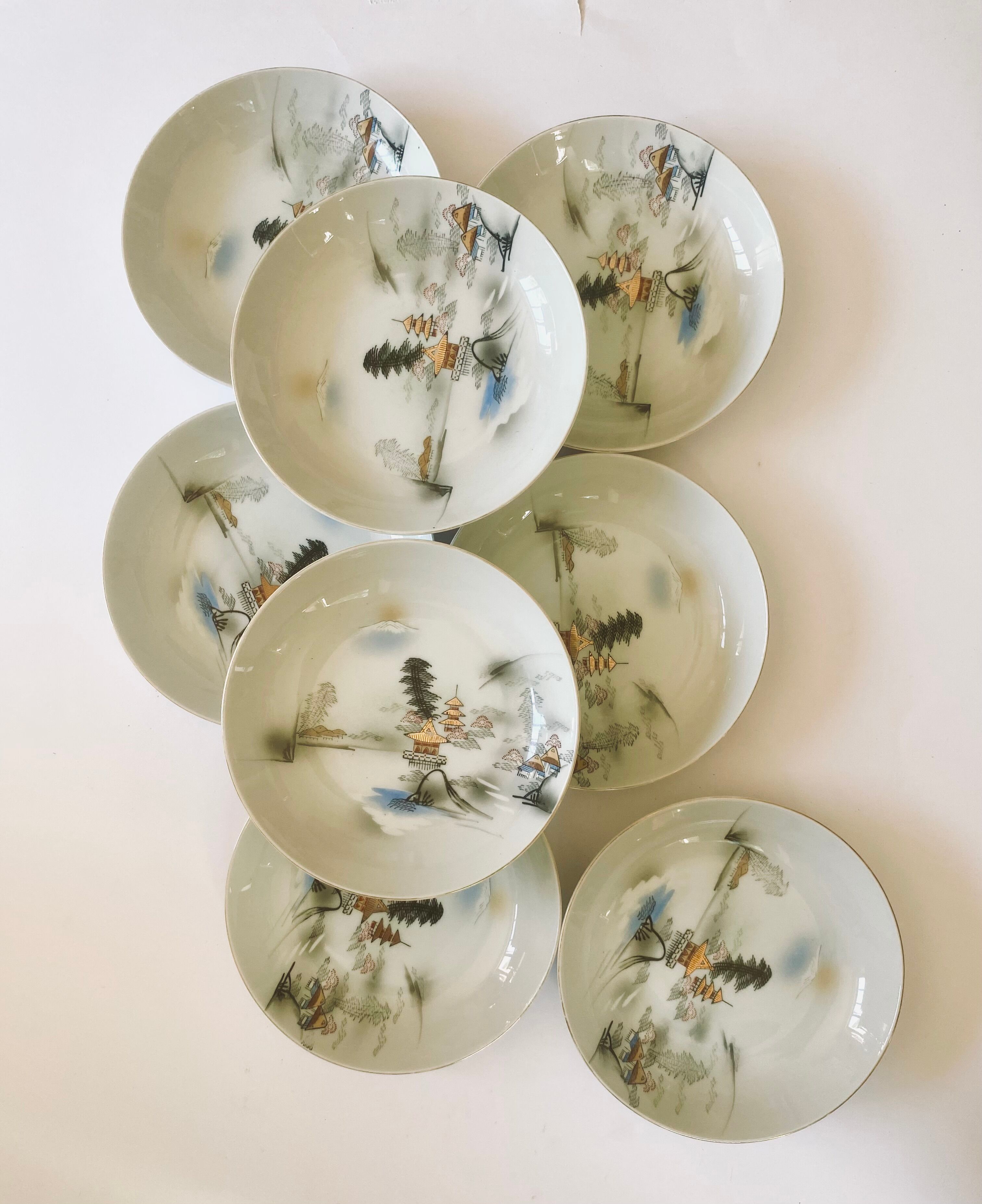 8 Hayashi Kutani bowl plates, Chinese porcelain
