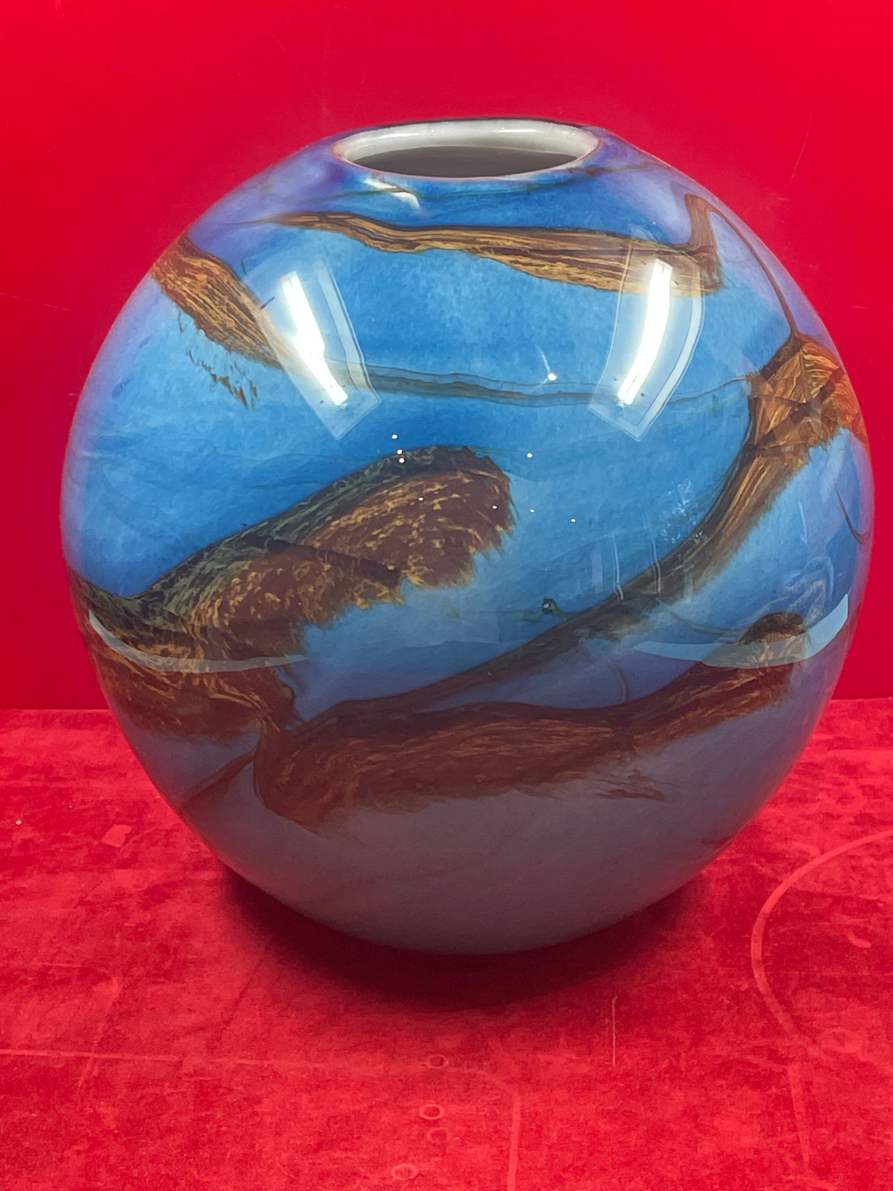 Ball sphere blue art glassware marble style murano de gino vase