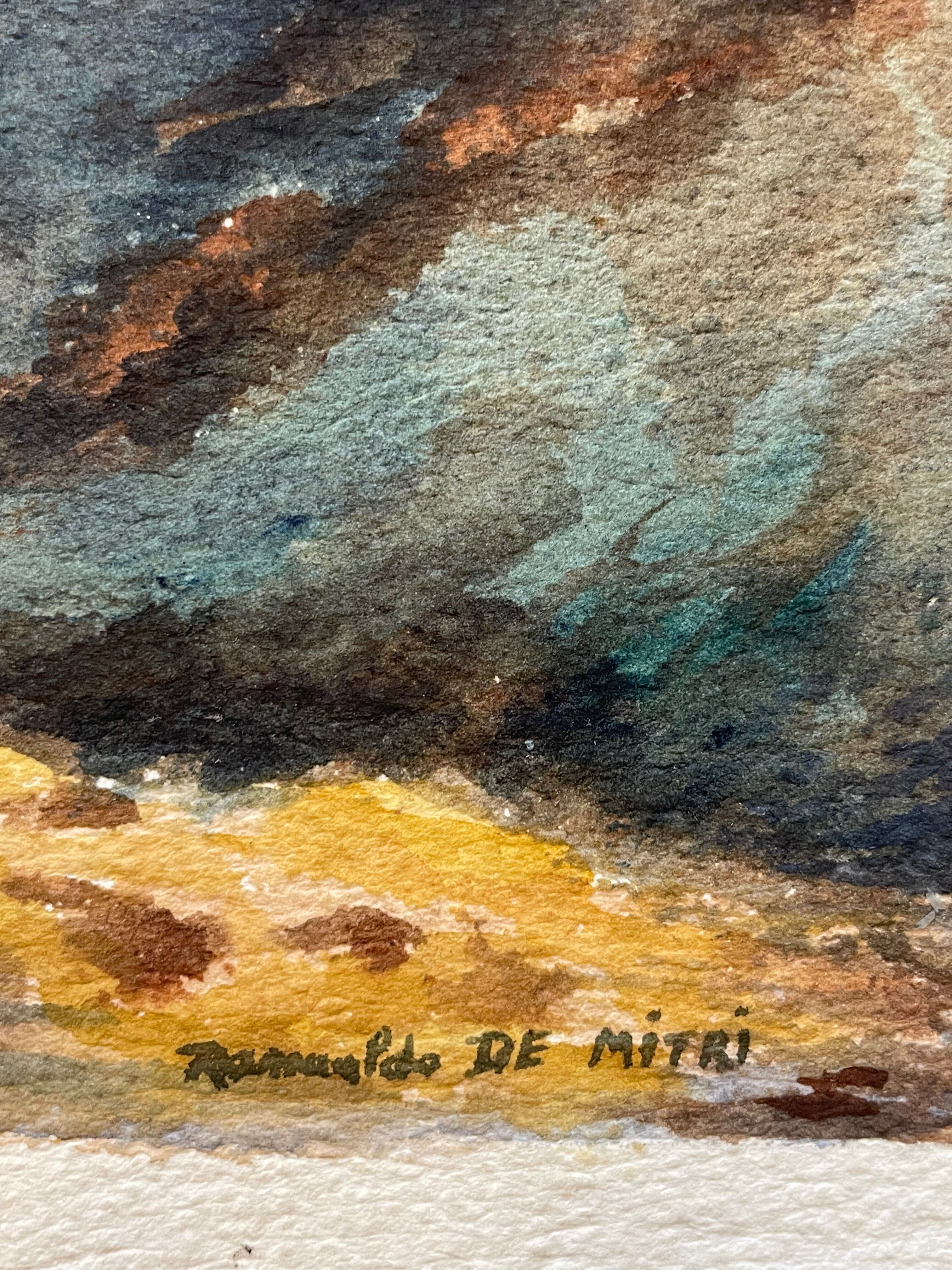 Tableau peinture paysage animé d'un homme et son chien Romualdo de Mitri XXe