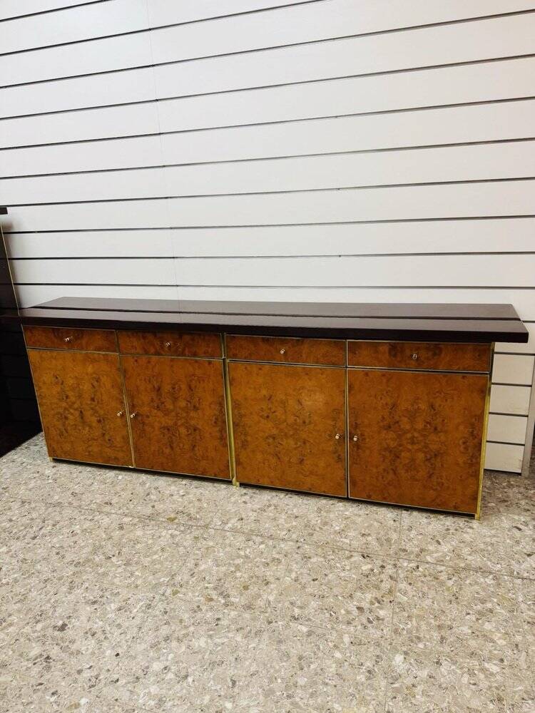 Modernist Sideboard in Radica and Gilded Metal, 1970s