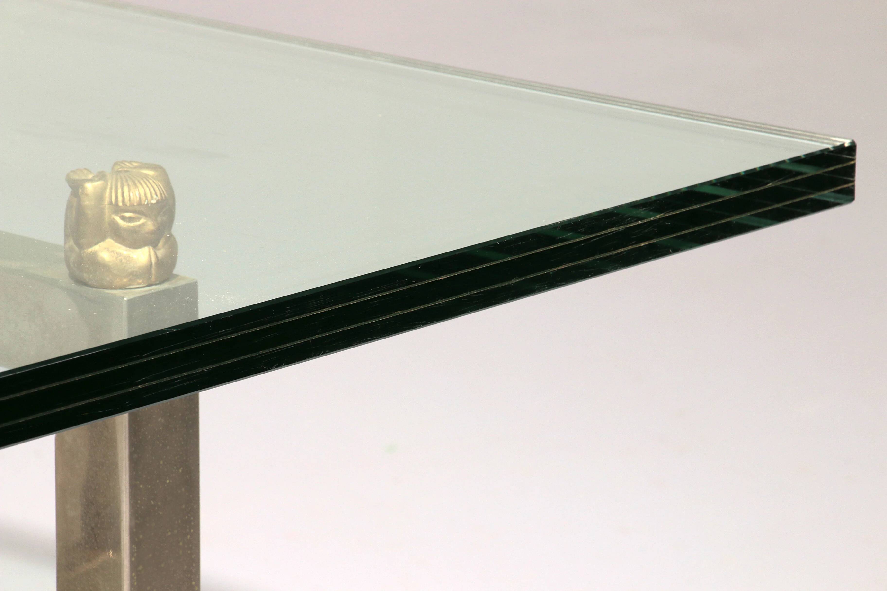 Peter Ghyczy glass coffee table with stainless steel frame Biri T29