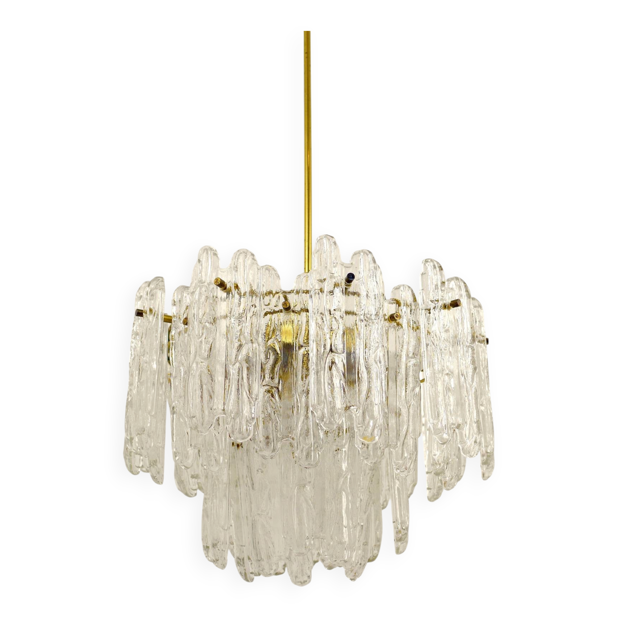 Frosted glass and brass chandelier by Kinkeldey, Germany, 1960s.