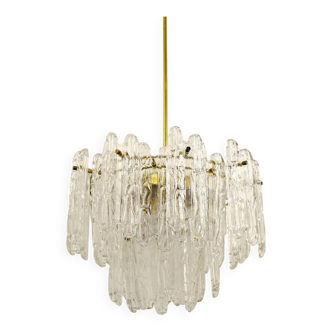 Frosted glass and brass chandelier by Kinkeldey, Germany, 1960s.
