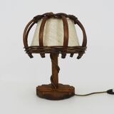 Bedside lamp, table lamp in rattan, bamboo, Louis Sognot style. 1950s