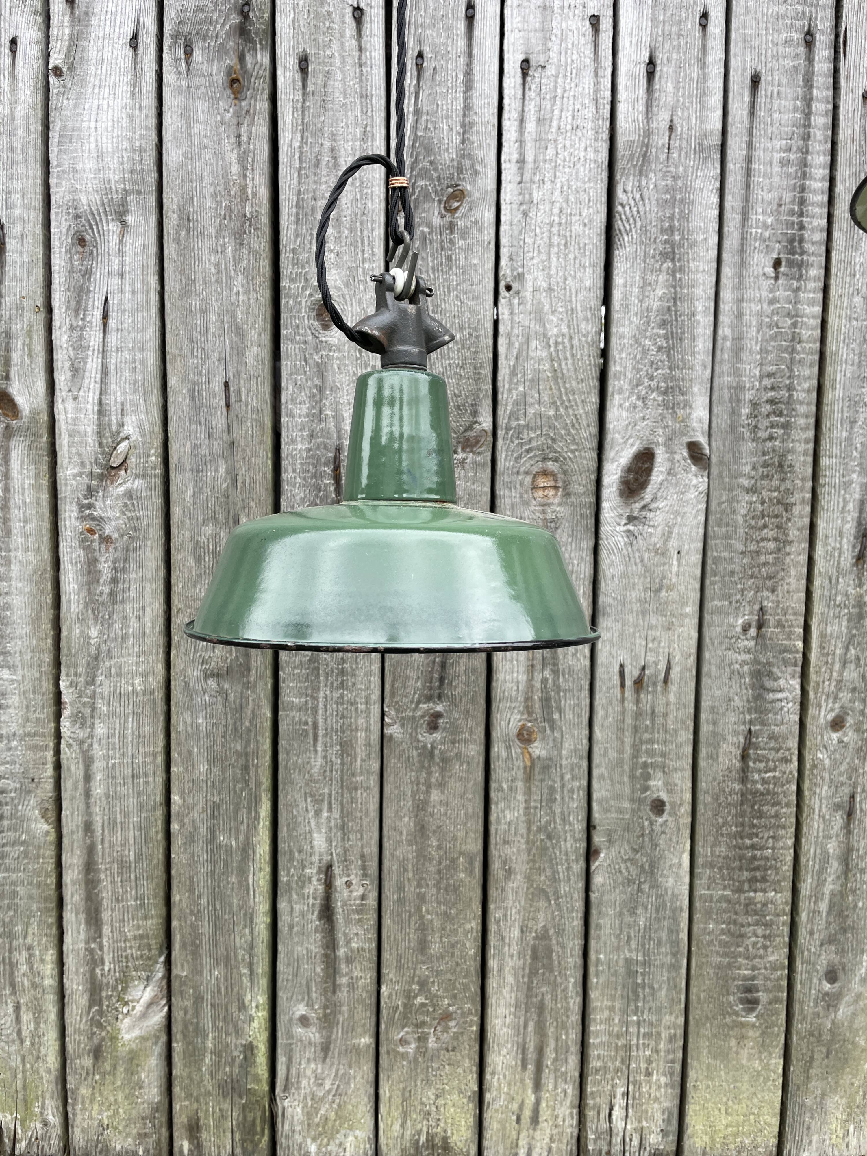 Industrial Green Enamel  Lamp, 1960s