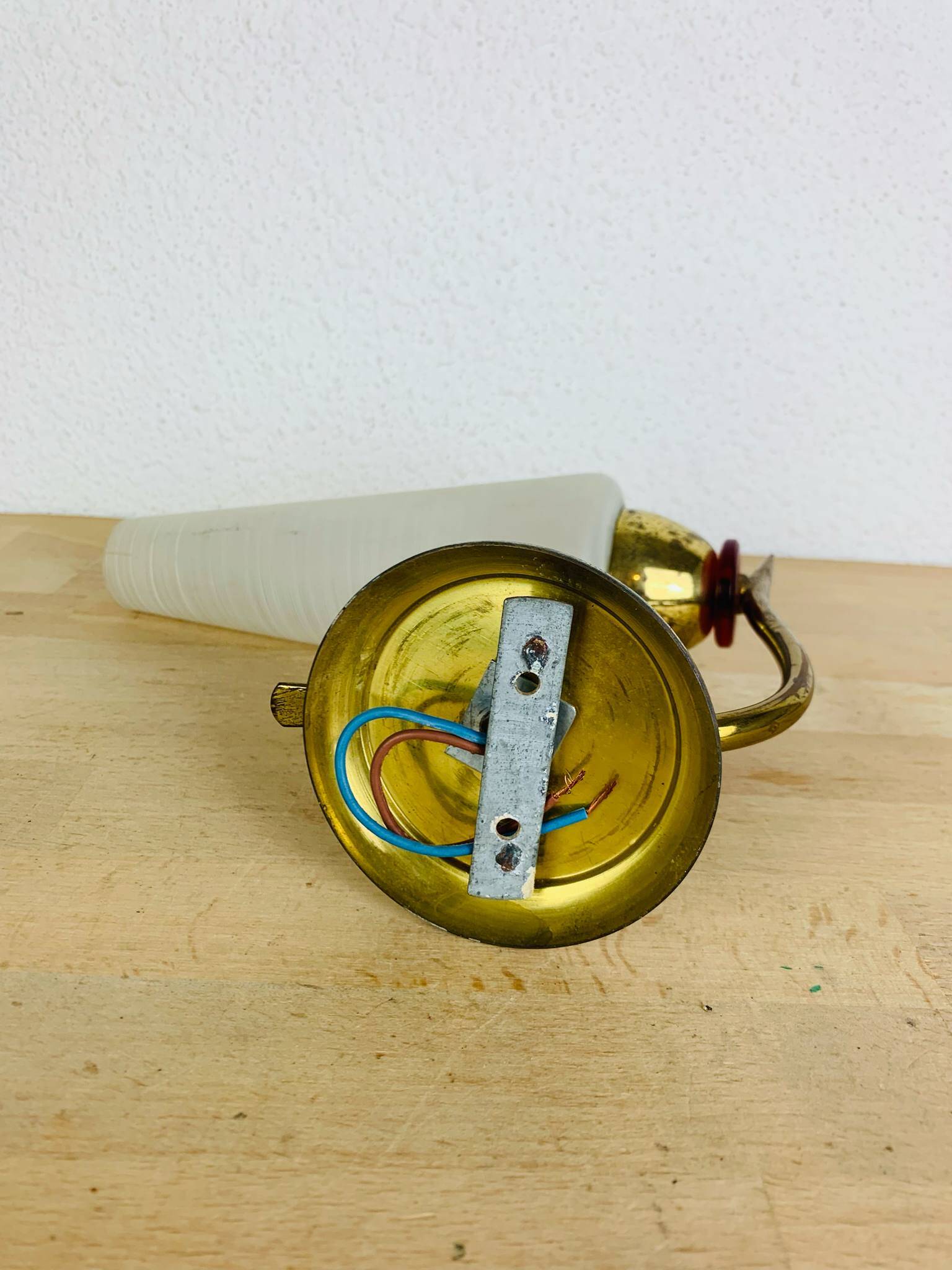 Brass and opaline tulip wall lamp, 1950s, vintage
