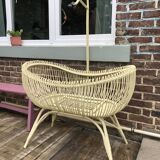 Superb vintage rattan cradle