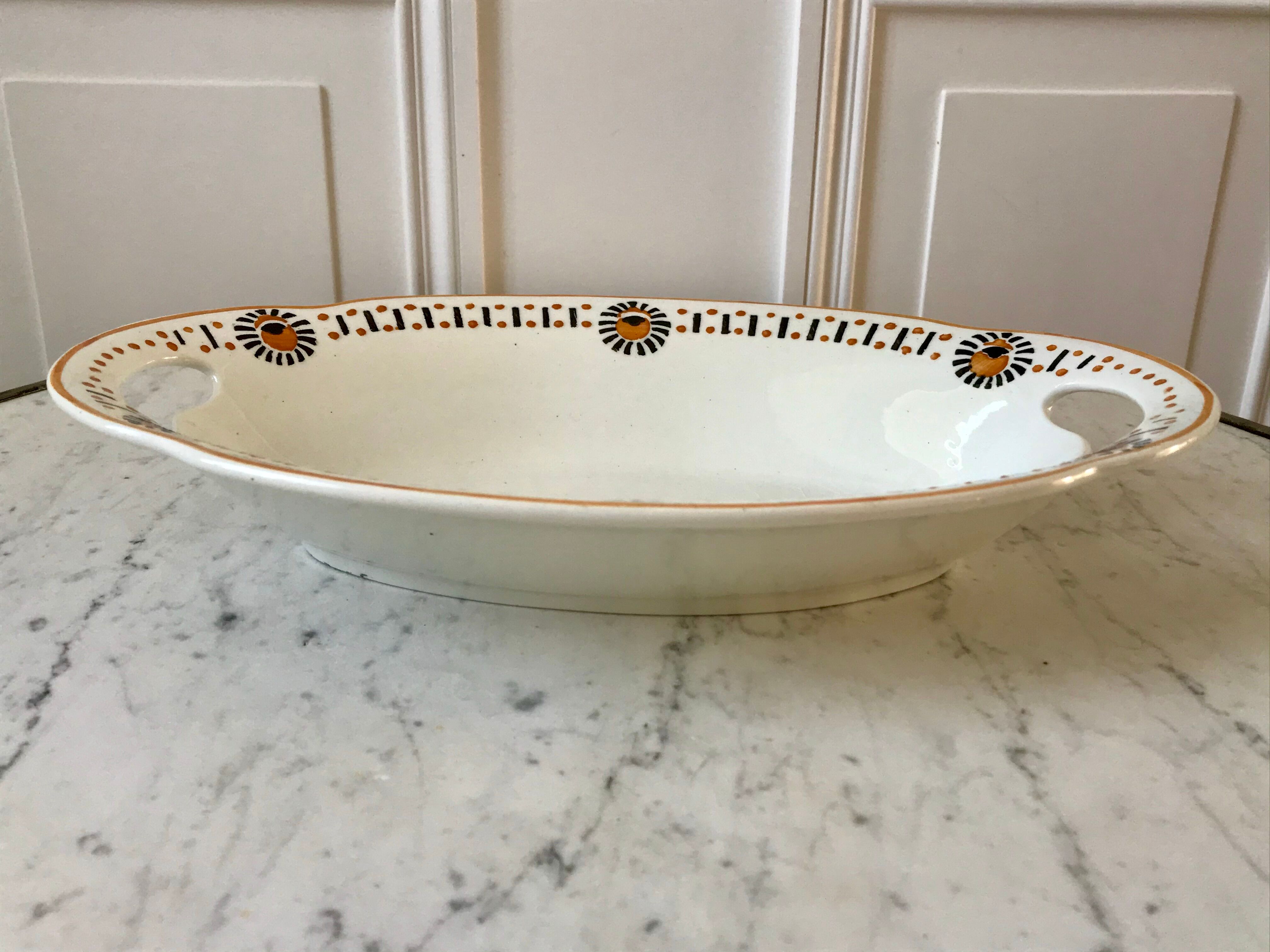 Oval and hollow dish longwy model "cézarine" art deco 30s