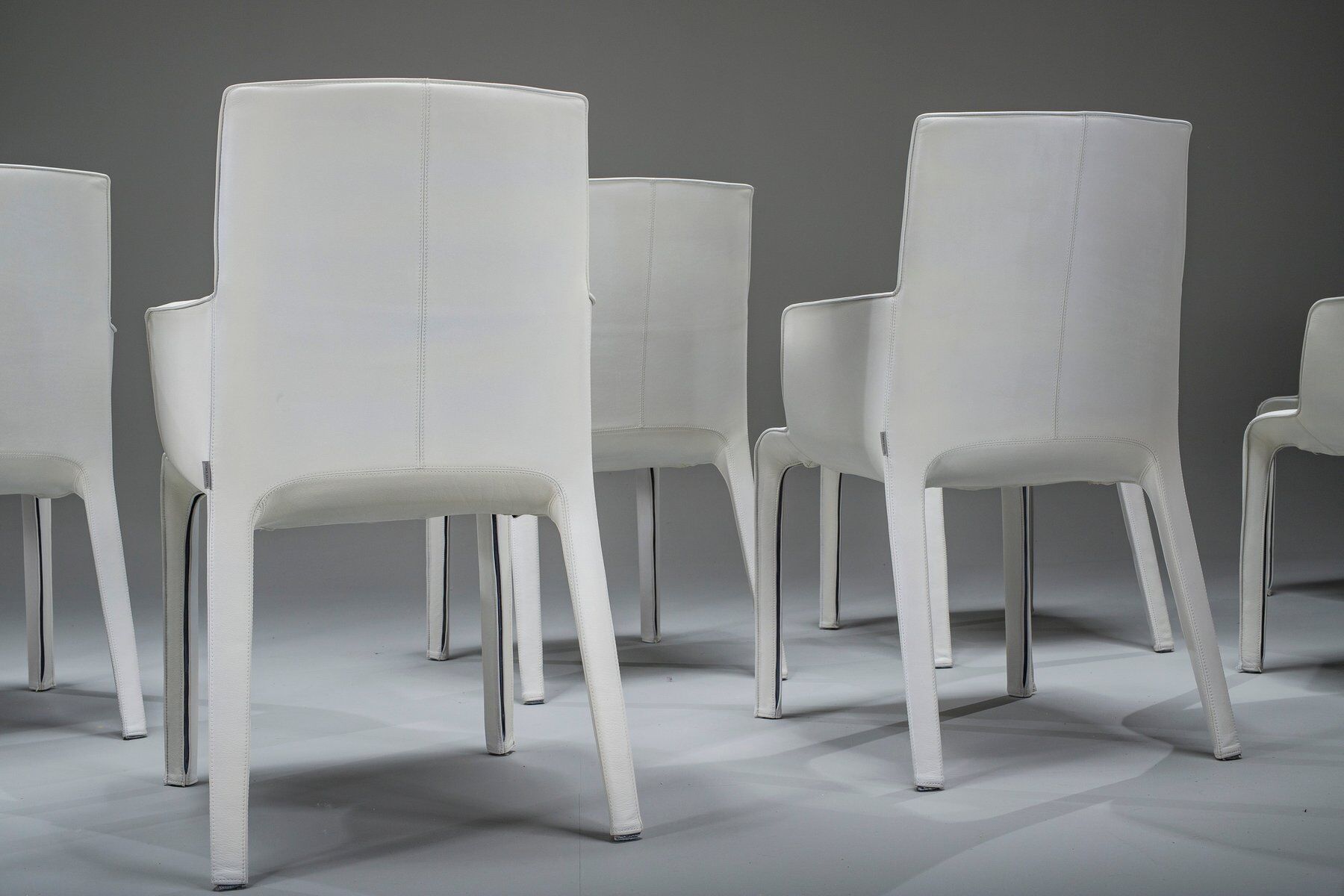 Gio dining chairs in ecru leather by Walter Knoll, Germany, 2000s, set of 8