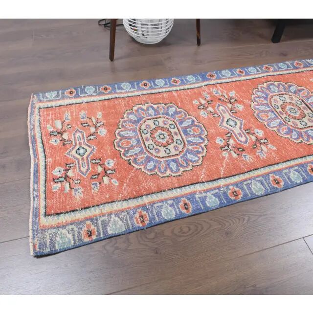 Vintage Turkish handmade wool cotton red runner 65x315