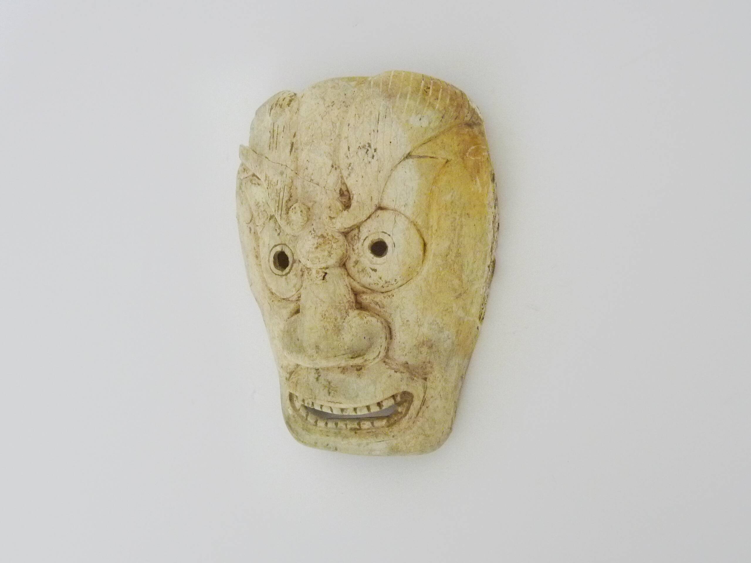 Netsuke old large bone mask japan grimacing character. 19th century