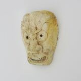 Netsuke ancien grand masque en os japon personnage grimaçant. xixe