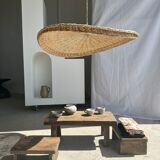 Rattan suspension or shade in the shape of a braided undulating circular tray d:80