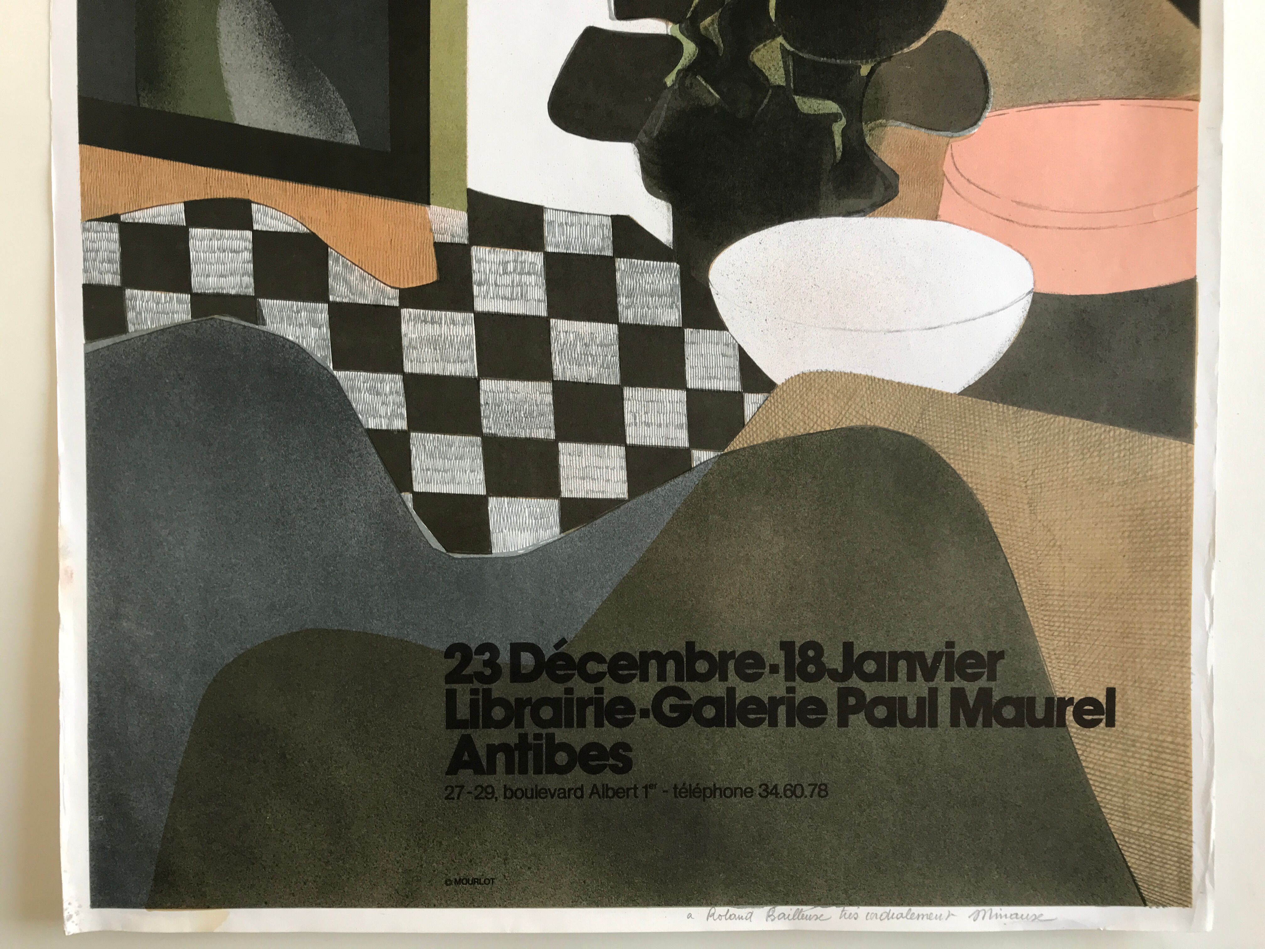 Original poster signed and dedicated by André MINAUX, Galerie Paul Maurel, 1974 Mourlot