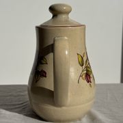 Théière en grès beige vintage à motif de fleurs roses H22