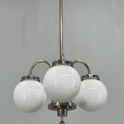 1930s Czech Art Deco Chandelier with Three Opaline Glass Globes