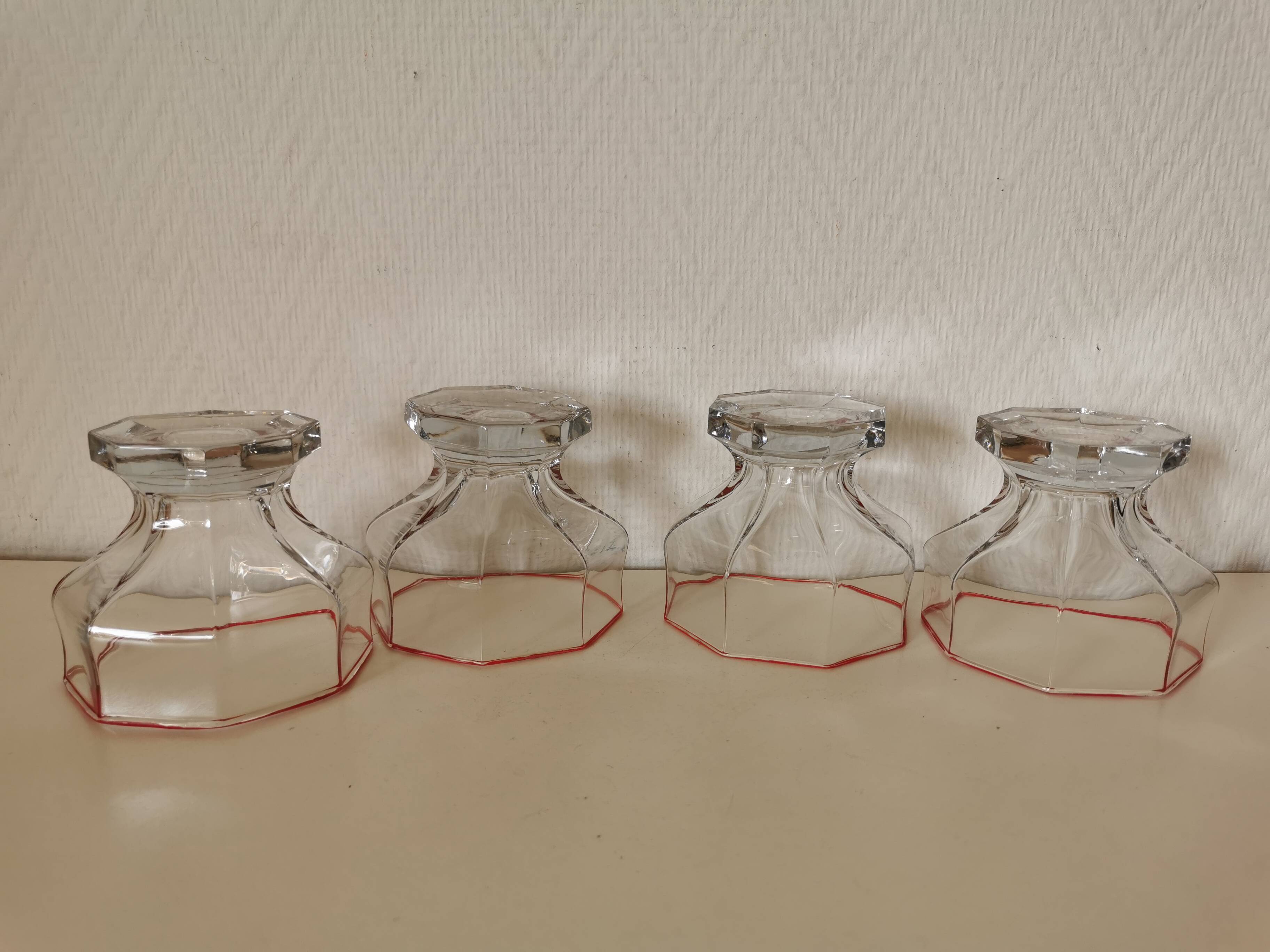 set of 4 ice cream cups, transparent glass dessert, octagon shape