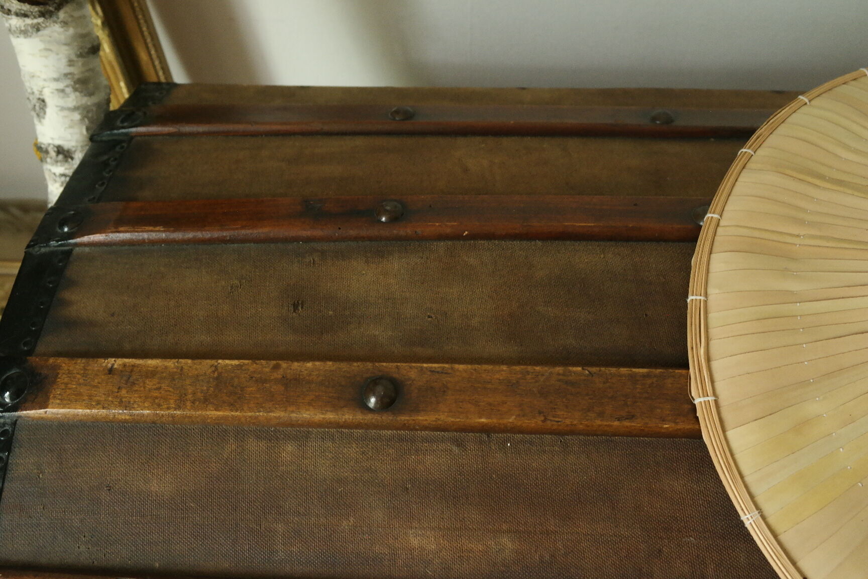 Domed travel trunk old wood